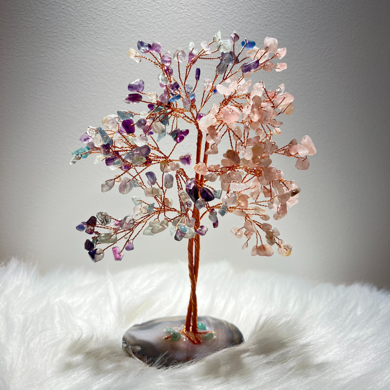 The Rainbow Keeper - Rose Quartz & Colored Fluorite Feng Shui Tree