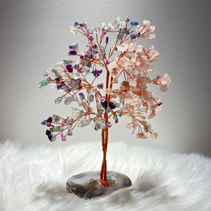 The Rainbow Keeper - Rose Quartz & Colored Fluorite Feng Shui Tree