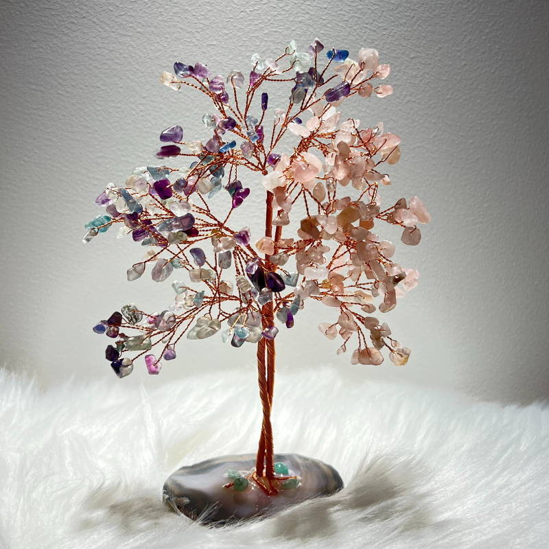 The Rainbow Keeper - Rose Quartz & Colored Fluorite Feng Shui Tree