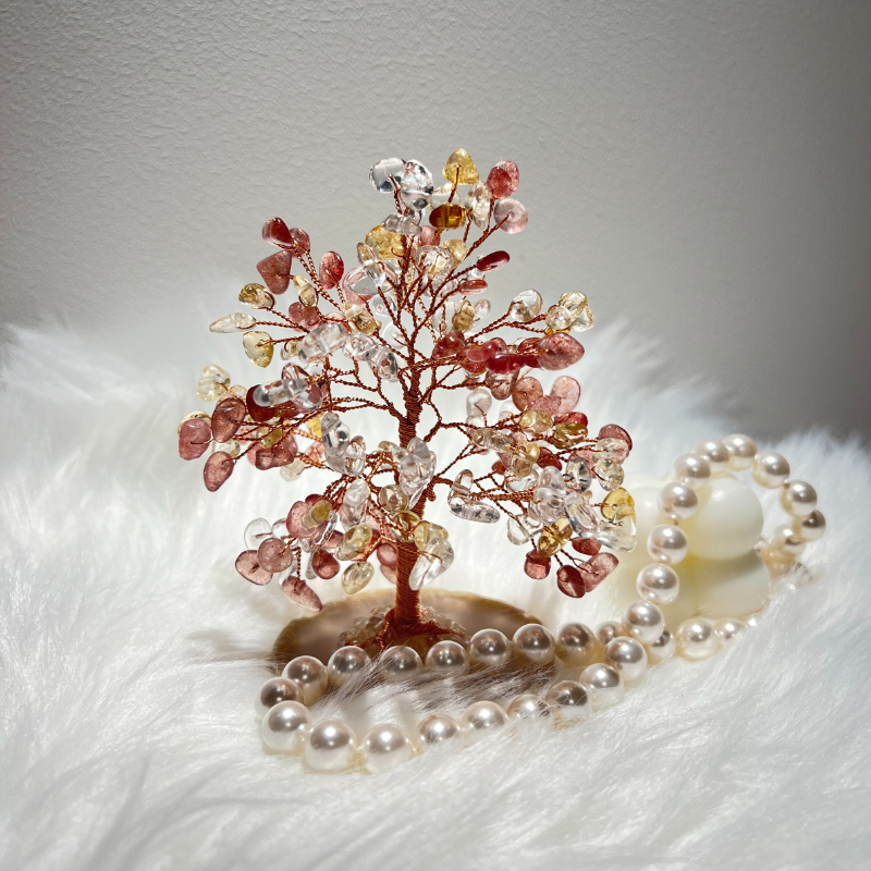 You Are Loved - Clear Quartz & Citrine & Strawberry Crystal Feng Shui Tree