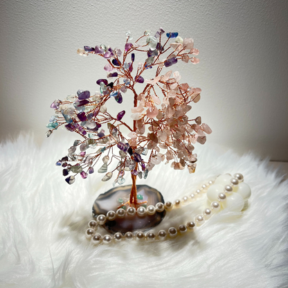 The Rainbow Keeper - Rose Quartz & Colored Fluorite Feng Shui Tree